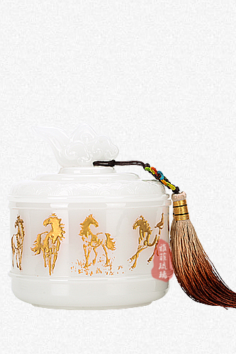 八骏图茶叶罐(玉石款)